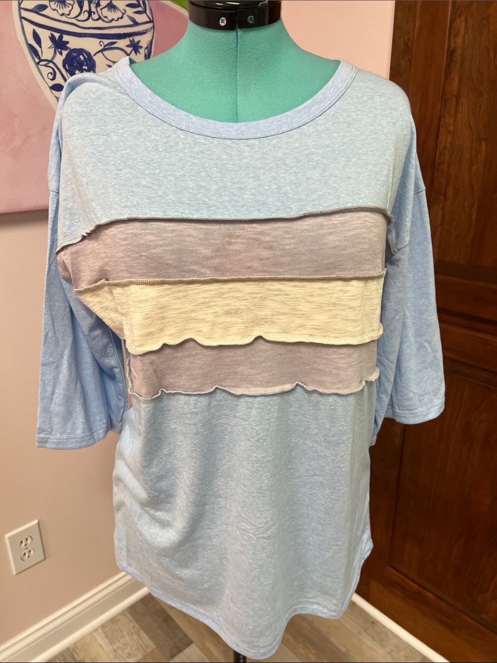 BiBi Light Blue Layered Ruffle Front Top